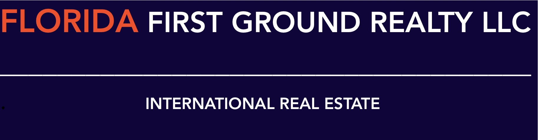 FLORIDA FIRST GROUND REALTY LLC International Real Estate logo on dark blue background 022345678901 Florida Immobilien und Investmentberatung